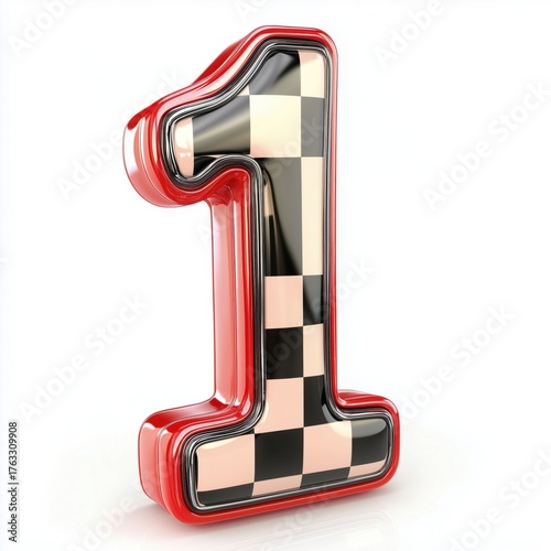 Cute cartoon checkered number one with bold red outline: fun, playful and childlike design element