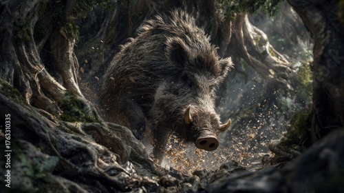 Wild boar in forest environment
