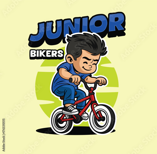 Happy kids illustration riding a little bike