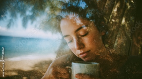 Woman enjoying coffee outdoors