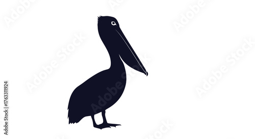 Silhouette of a pelican bird standing on a white background.