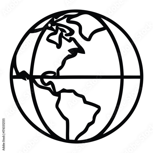 Globe outline vector illustration minimalist flat design of Earth isolated on white background