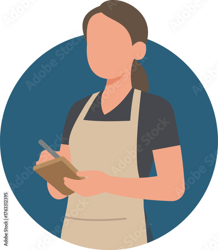 Female Waitress Taking Order profile view Vector Illustration