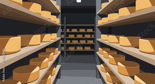 Cheese Storage Room: A Comprehensive View of Shelves.