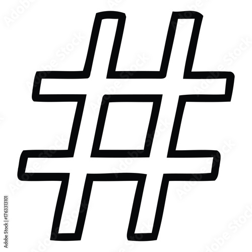 Hand-drawn hashtag symbol simple black and white vector illustration isolated on white background for social media and web design