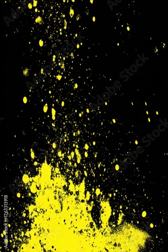 Abstract Yellow Paint Splatter on Black Background Artistic Expression Detailed Close Up Shot