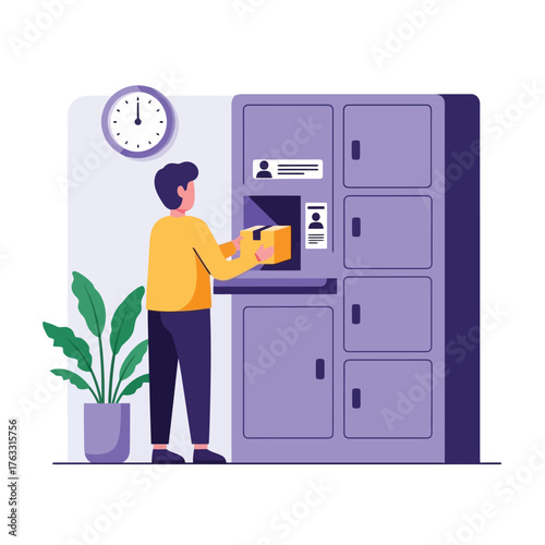 Man deposits package into smart locker, modern delivery solution