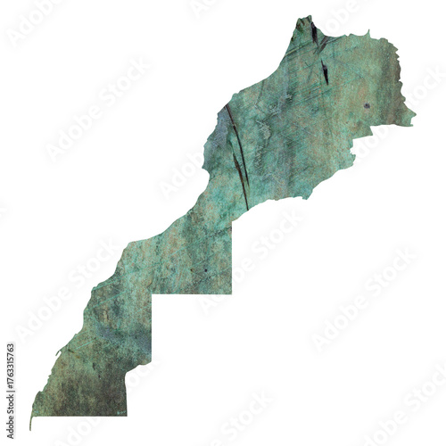 map of Morocco on grunge green colored old metal surface	
