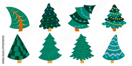 Set of winter illustrations in hand drawing style