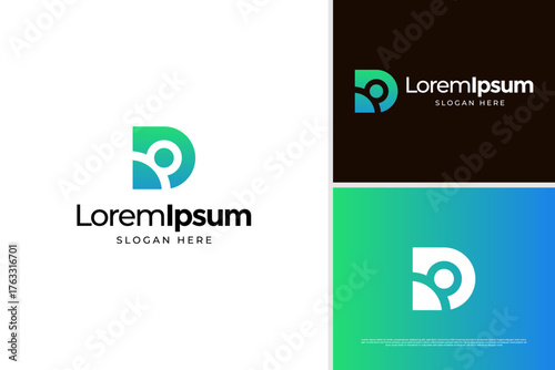 Geometric letter D concept logo design template with people icon