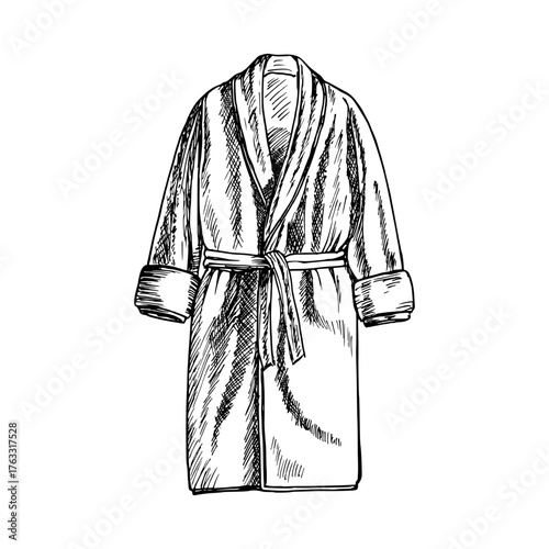 Bathrobe sketch illustration. Outline drawing in engraving style. Hand-drawn vector line art clipart, isolated