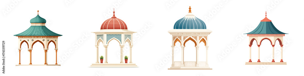 Fototapeta premium Elegant Arabic Architecture Elements: Ornate Gazebo Collection