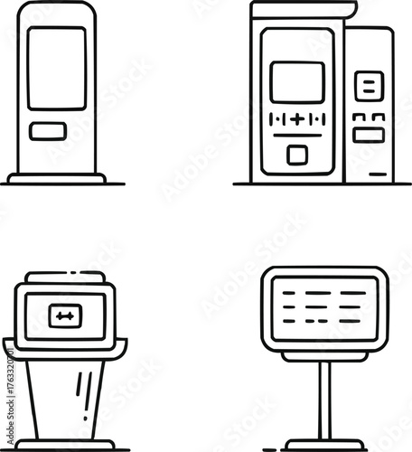 Interactive Kiosk Outline Icons  Self-Service and Digital Display Vector Pack