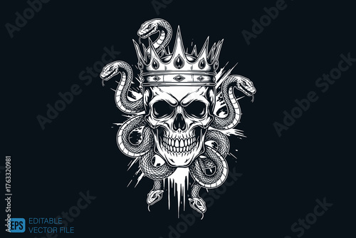 Skull King with Snakes Crowned in Dark Majesty.