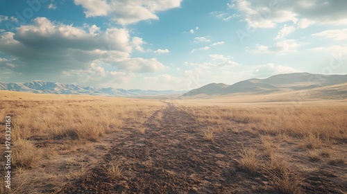 A deserted, drought-stricken farmland with dry soil and no vegetation, symbolizing food security challenges
