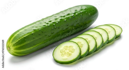 Fresh cucumber slices whole cucumber isolated on white background healthy eating diet