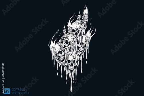 Melting Skulls and Candles Graphic Design Element.