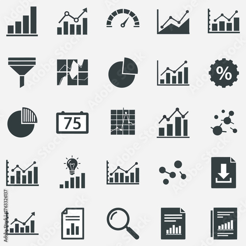 Collection of flat design business and financial analytics icons for web and mobile apps