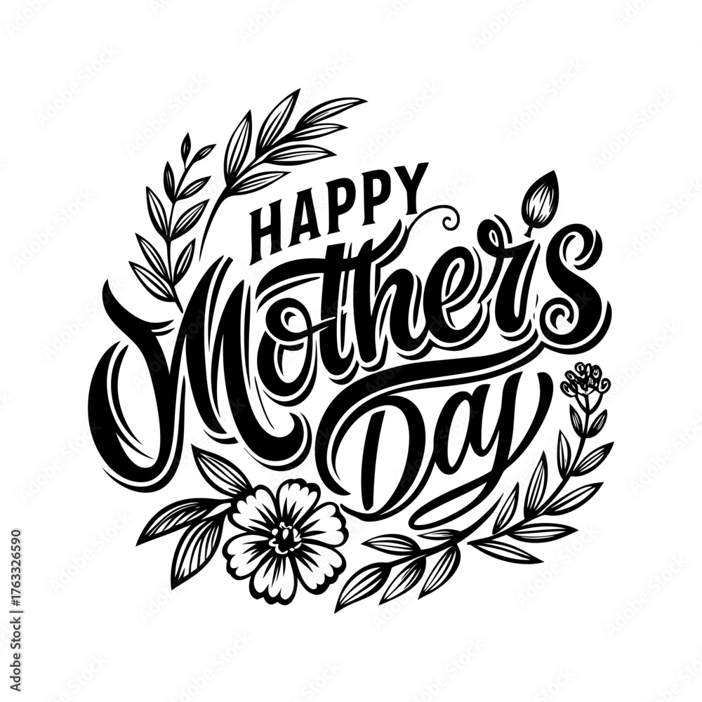 Obraz premium Happy Mother's Day Floral Typography Design