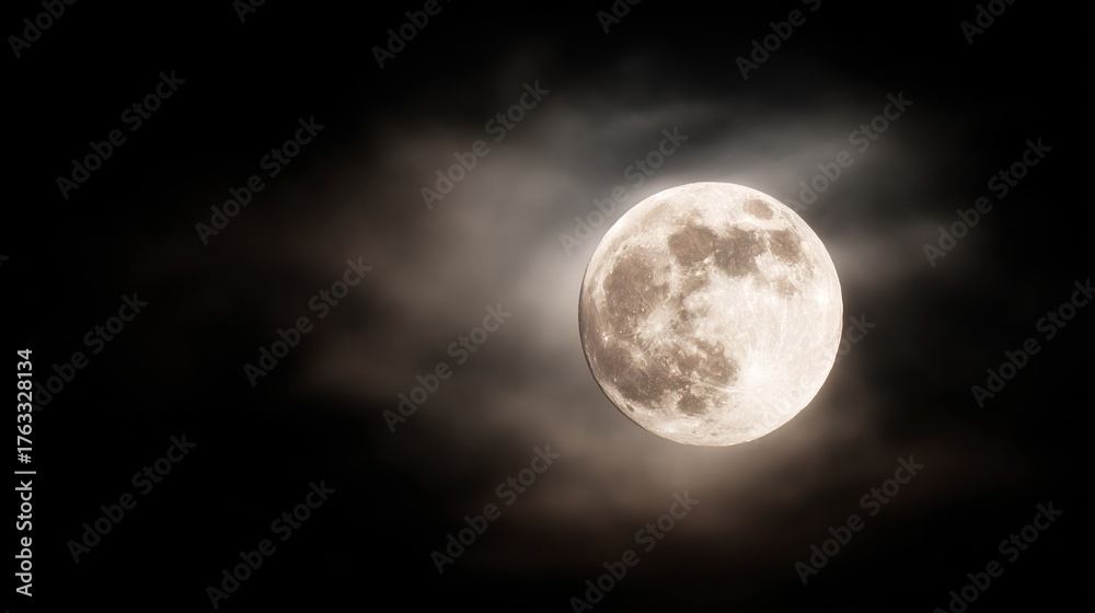 Obraz premium phase. A detailed closeup of the full moon, showcasing its textured surface against the dark expanse of space. STEM education sheets.