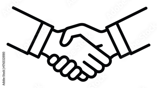 minimalist black and white line drawing of handshake symbolizing agreement, partnership, trust, and cooperation in business context