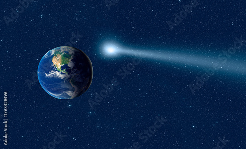 Fototapeta Naklejka Na Ścianę i Meble -  Comet on the space with Planet Earth 