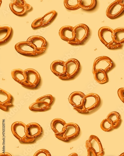 Pretzel Pattern Seamless Background Food Illustration Delicious Snack Graphic Design Overhead Close Up Studio Shot