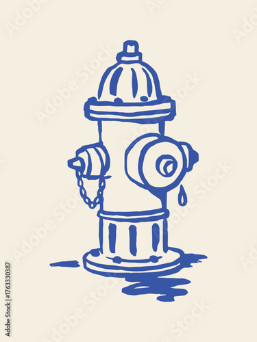 Fire hydrant dripping minimalist sketch vector illustration
