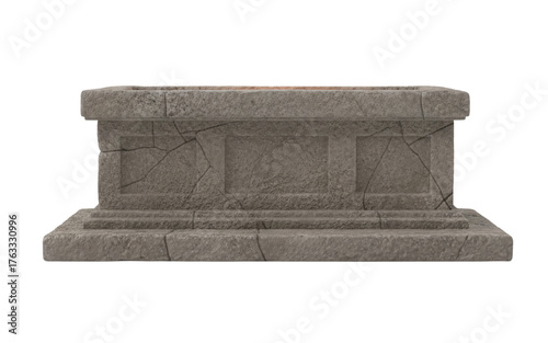 Foto Ancient stone altar podium isolated