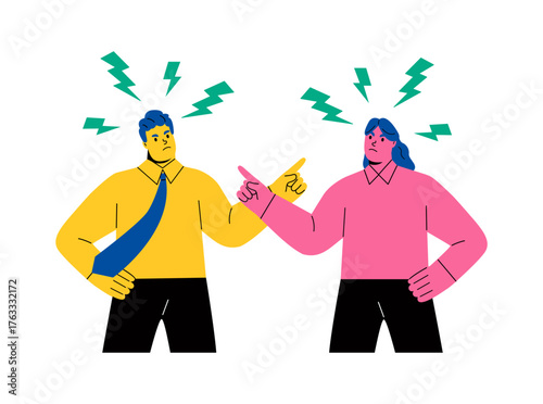 Business man and business woman yelling aggressively with angry. Flat vector illustration isolated on white background