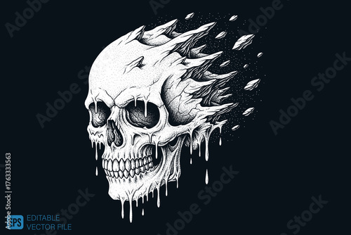 Melting Skull Illustration with Dripping Effect and Dark Backgro