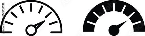 Set of Speedometer Gauge Icons Outline and Filled Versions Performance Measurement Devices