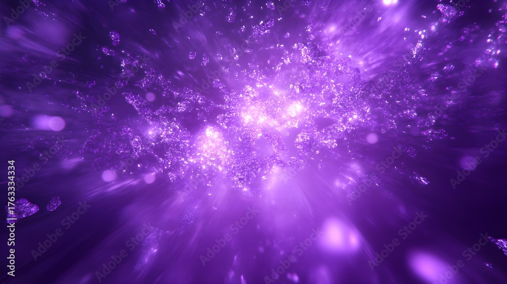 Fototapeta premium Abstract purple galaxy with glowing particles and light streaks