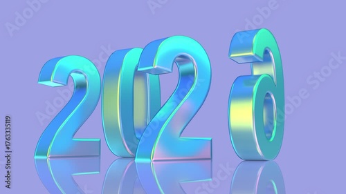 Happy New Year 2026 with spinning colorful numbers on shiny light blue background