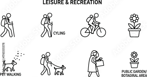 Leisure and Recreation Outdoor Activity Line Icons Vector Set