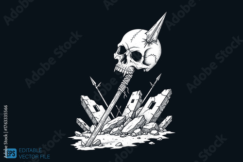 Skull with Spear and Crystals.