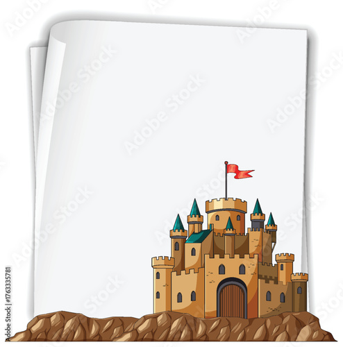 Medieval Castle Illustration on Blank Paper Background