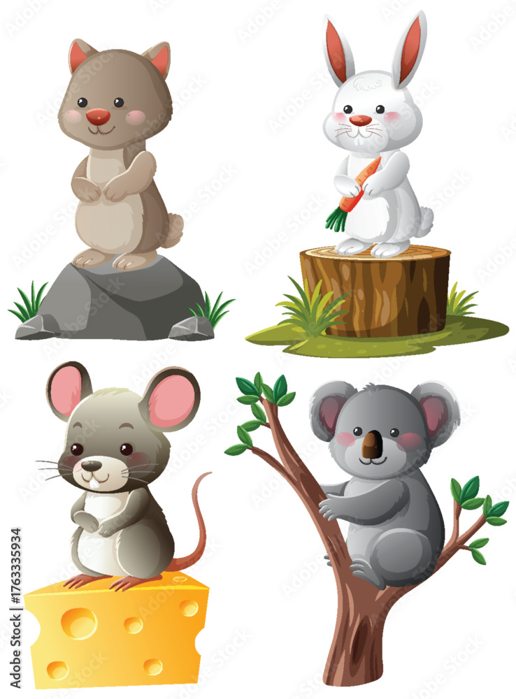 Obraz premium Cute Cartoon Forest Animals in Playful Vector Illustration