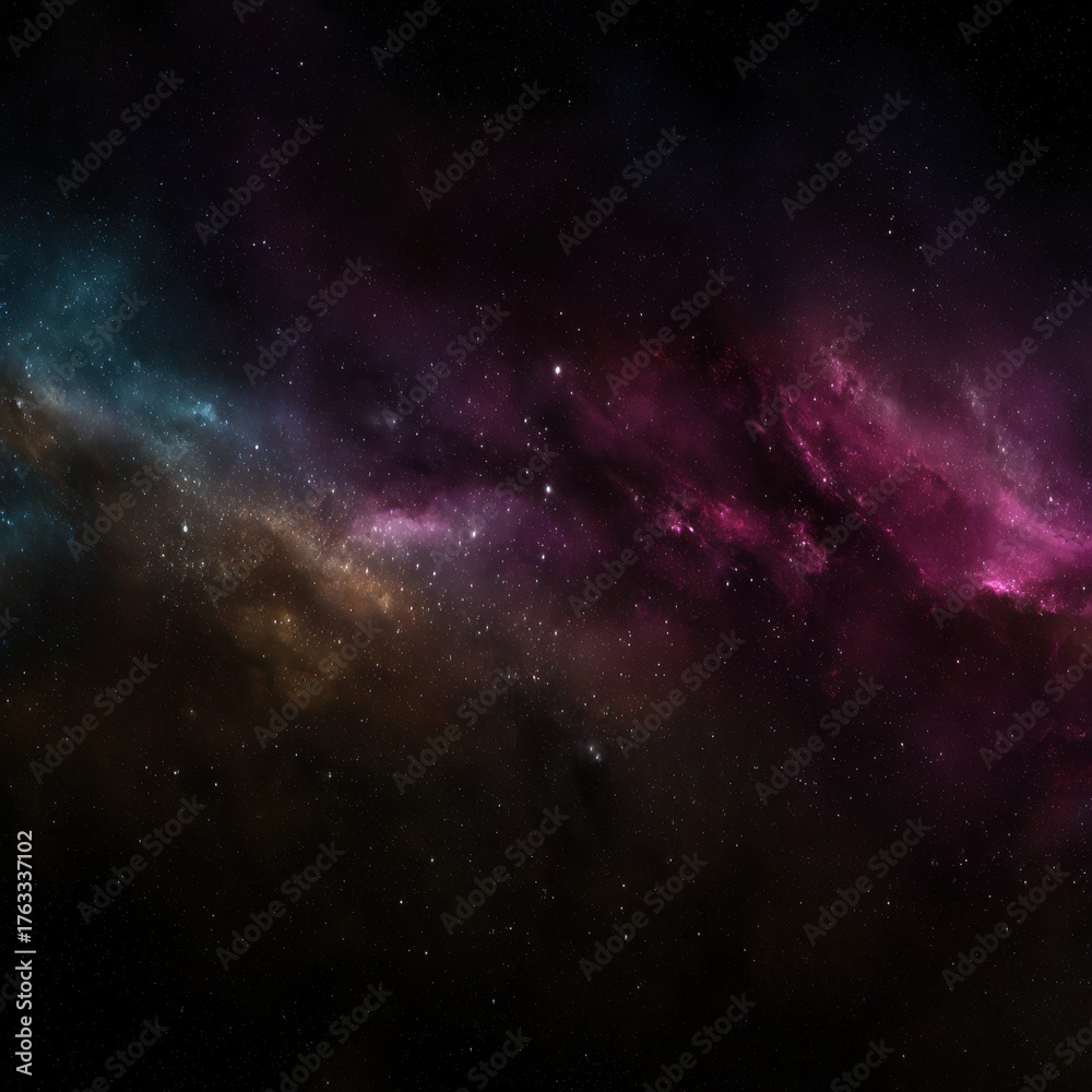 Naklejka premium Colorful Nebula and Starfield in Deep Space Abstract Cosmic Background View from Earth Galaxy Exploration