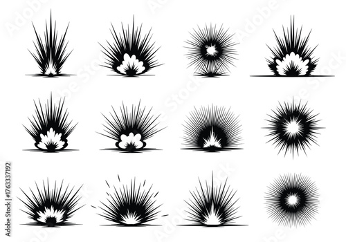 Collection of Twelve Black and White Explosion Graphics.