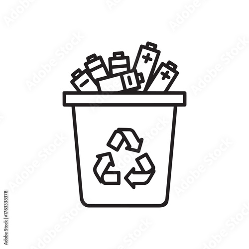 Vector art of recycling bin filled with batteries