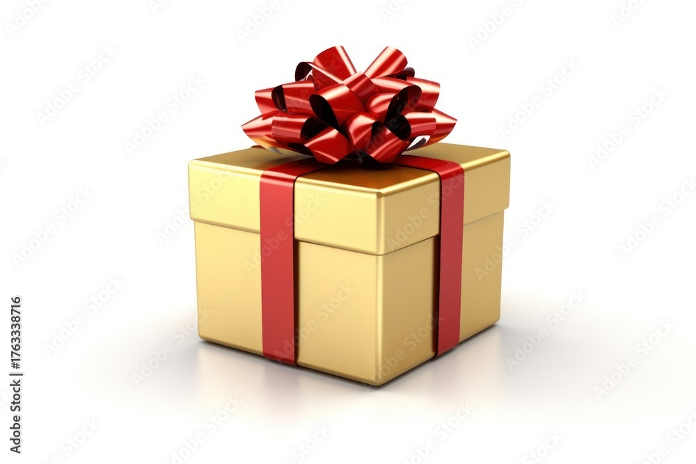 Obraz premium Golden gift box ribbon gold red.