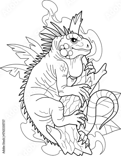 Wild Iguana, an educational coloring page for kids