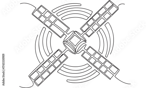 Futuristic satellite dish receiving signals in outer space