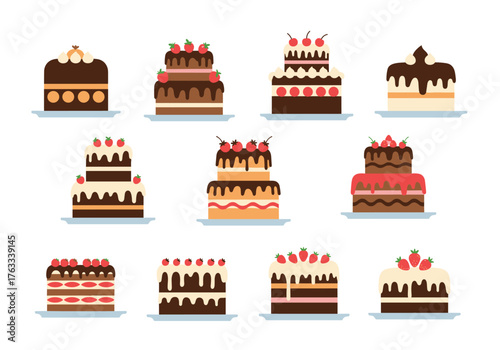 Delicious assortment of various cakes with different flavors and decorations for celebrations.