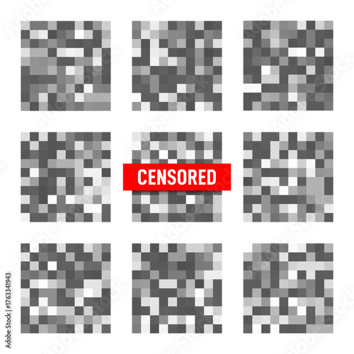Censorship pixelated effect. Blurred pixels effect for adult and sensitive content. Censorship mosaic sign with blurred pixels. Collection of censorship bars for nudity and adult content