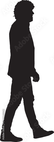 vector, silhouette of side view of a man dressed in jacket walking