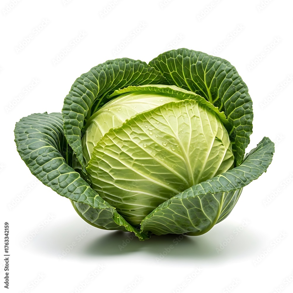 Fototapeta premium Fresh Green Cabbage Head - A Vibrant and Healthy Vegetable.