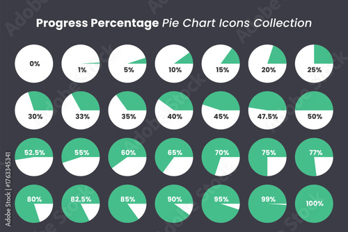 Progress Percentage Pie Chart Icons Collection
