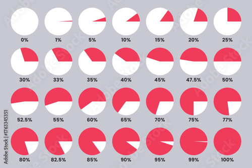 Flat Red Percentage Pie Chart Icons Collection